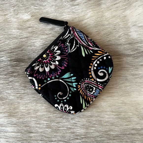 VERA BRADLEY Bandana Swirl Cosmetic Coin Card Black Purple Floral Lipstick Case - Picture 1 of 8